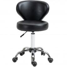 HOMCOM Rollhocker Massagehocker - drehbarer Arbeitshocker 360° - höhenverstellbare Sitzfläche 49-64H cm, ergonomische Rückenlehne - verchromtes Metall in schwarzem Kunstlederbezug   Aosom