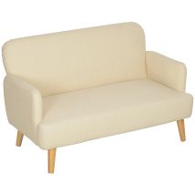 HOMCOM 2 Sitzer Sofa, Kleine Couch mit Samtoptik, Holzbeine, Dicke Gepolsterter Polstersofa mit Armlehne für Wohnzimmer, Schlafzimmer, 130 x 74 x 79 cm, Cremeweiß   Aosom