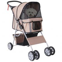 PawHut Poussette Animaux Buggy Pliable Porte-Gobelet Panier Roues Frein 75x45x97cm Marron   Aosom France
