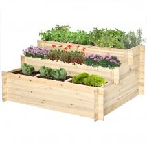 Outsunny Jardinière sur pieds à 3 niveaux carré potager de jardin avec 9 compartiments en bois de sapin et tissu non tissé