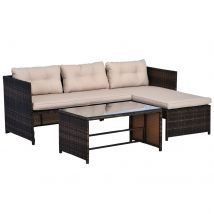 Outsunny Ensemble salon de jardin d'angle résine tressée canapé 2 places + méridienne + table basse métal 62 x 124 x 62 cm brun et beige