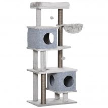 PawHut Kratzbaum 142 cm Katzenbaum mit Höhlen & Plattformen, Sisalsäule, Spielzeug, Kippschutz, grau für aktive Katzen   Aosom.de