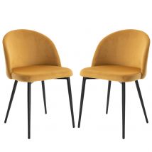 HOMCOM Lot de 2 Chaises salle à manger en velours design scandinave pieds effilés métal noir - assise dossier ergonomique moutarde   Aosom France
