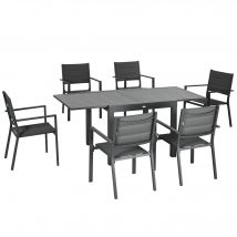 Outsunny Salon de jardin en aluminium et textilène table extensible 90 à 180 cm 6 chaises empilables 4/6 personnes gris   Aosom France