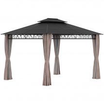 Outsunny Tonnelle de jardin avec toit polycarbonate 4 parois latérales anti-UV moustiquaires 3,6 x 3 m   Aosom France