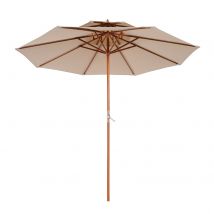 Outsunny Parasol en Bois Droit 2 Toit Polyester 180 g/m² dia. 2,7 x 2,6H m beige