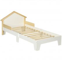 HOMCOM Lit pour enfant - structure lit avec tête de lit maison et sommier à lattes Inclus - 90 x 190 cm- pin massif blanc