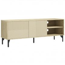 HOMCOM Meuble TV jusqu'à 65 pouces 2 niches 2 passe-câbles et 1 placard 2 portes piètement acier 150 x 40 x 56 cm marron noir