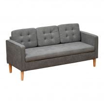 HOMCOM 3-Sitzer Sofa Stoffsofa Doppelsofa grau mit abnehmbaren Kissen aus Baumwolle und Gummiholz 166,5 x 62 x 82 cm   Aosom.de