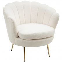 HOMCOM Polstersessel in Muschelform, Sessel Relaxsessel mit Metallbeinen, Schminkstuhl mit Fleeceoptik, für Schlafzimmer Wohnzimmer, Weiß   Aosom