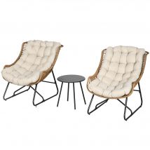 Outsunny Salon de jardin bistrot ensemble bistrot de jardin 3 pièces cadre en acier 2 chaises 1 table basse coussins inclus Kaki