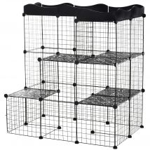 PawHut Cage parc enclos pour petits animaux chats visons modulable 3 niveaux 2 portes rampe fil métallique 105 x 70 x 105 cm noir