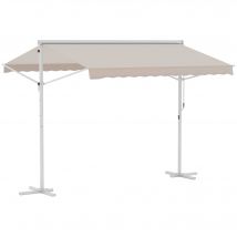 Outsunny Store double pente manuel rétractable inclinaison réglable tissu polyester haute densité imperméabilisé anti-UV métal époxy beige