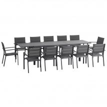 Outsunny Salon de jardin Table et chaise de jardin en aluminium et textilène table extensible 8/12 personnes 12 chaises empilables gris   Aosom France