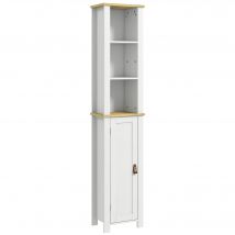 kleankin Meuble colonne de salle de bain placard à 3 niveaux étagères réglables porte en lambris 34 x 23 x 165 cm blanc