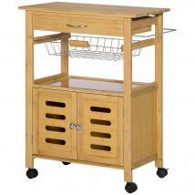 HOMCOM Desserte cuisine chariot à roulettes meuble de rangement avec un tiroir, un panier coulissant, un porte-torchon et armoire en bambou