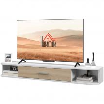 HOMCOM Meuble TV mural banc TV jusqu'à 50 pouces avec compartiments ouverts et armoire à porte rabattable blanc
