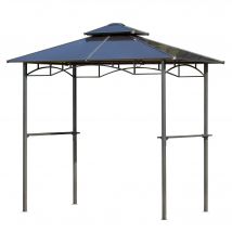 Outsunny Tonnelle jardin 2,4 x 1,5 m - abri barbecuesteakhouse 2 étagères, toit de barbecue alu. métal noir toit polycarbonate