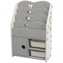 AIYAPLAY Kinderzimmerregal Kinderregal mit 2 Aufbewahrungsboxen, 4 Etagen, Aufbewahrungsregal Spielzeug-Organizer für Spielzimmer, Schlafzimmer Hellgrau 67 x 29 x 98 cm   Aosom