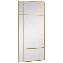 HOMCOM Miroir mural verrière rectangulaire style fenêtre, horizontal ou vertical avec 4 crochets, en métal doré - 110x50 cm