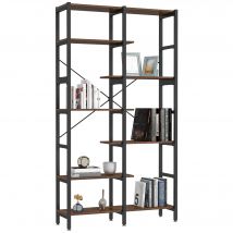 HOMCOM Étagère de Rangement Bibliothèque séparateur de pièce Style Industriel en escalier 6 étagères en Bois et Métal Rustique