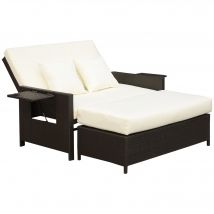Outsunny Canapé-lit bain de soleil 2 places dossier inclinable tablettes rétractables coussins intégrées crème  repose-pieds avec coffre chocolat