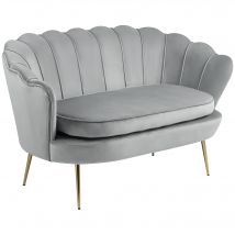 HOMCOM Canapé 2 places en tissu velours en forme de coquillage avec coussin épais de 10 cm pieds dorés effilés gris clair