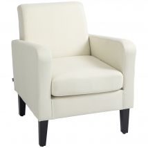 HOMCOM Einzelsessel mit Rückenlehne, abgerundeten Armlehnen, Gepolstert Loungesessel mit Leinenoptik, Holzbeine, für Schlafzimmer, Wohnzimmer, bis 150 kg, Cremeweiß   Aosom