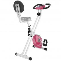 HOMCOM Vélo d'appartement pliable vélo de fitness vélo d'intérieur 8 niveaux de résistance magnétique avec dossier selle réglable écran LCD multifonction capteur fréquence cardiaque rose