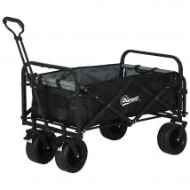 Outsunny Chariot de Jardin Pliable 4 Roues poignée télescopique Inclinaison réglable, porte arrière ouvrable, noir