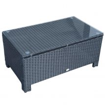 Outsunny Table Basse Rotin de Jardin Plateau Verre Trempé 5 mm Max. 50 Kg 85 x 50 x 39 cm Noir