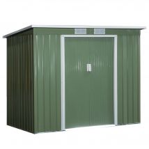 Outsunny Abri & Cabane de Jardin en Métal 1.12m² avec Toit en Pente, 2 Portes Coulissantes et Fondation 213x130x173 cm, Vert   Aosom France