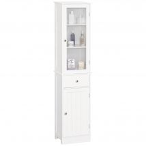 kleankin Badezimmerschrank Badschrank Vitrine Küchenschrank mit Schublade und Regalen 40 x 27 x 1715 cm aus MDF und Acryl in Weiß   Aosom.de
