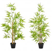 Outsunny Bambous artificiels 1,20H m réalistes par Bambou avec Vrais Troncs - Pot Inclus Noir Vert