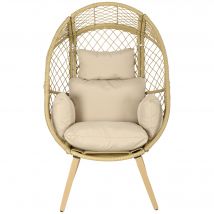 Outsunny Fauteuil œuf sur pied en résine effet rotin avec coussins polyester, structure en métal, dim. 88x85x143 cm