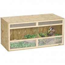PawHut Terrarium en bois OSB pour reptiles avec porte coulissante en verre - 100 x 47 x 47 cm naturel