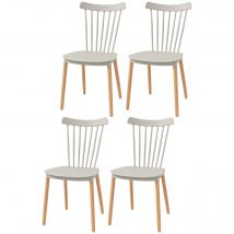 HOMCOM Lot de 4 chaises grise salle à mange Salle à manger scandinave dossier haut assise en polypropylène pieds en hêtre 48x52,5x83 cm   Aosom France