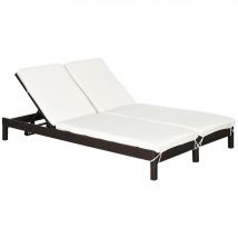 Outsunny Bain de Soleil Double Dossiers Inclinables Résine Tressée Marron Confort Extérieur   Aosom France