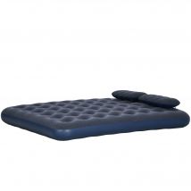 Outsunny Matelas gonflable 2 personnes avec pompe à main intégrée, 2 appuis-tête, surface floquée, pour camping, voyage, bleu