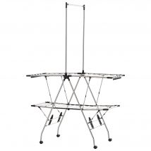 HOMCOM Séchoir à linge étendoir pliable avec roulettes grand espace d'étendage acier inoxydable 138,5 x 63 x 208 cm argent noir