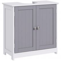 kleankin Waschbeckenunterschrank Badezimmerschrank Waschtischunterschrank mit 2 Türen Regal verstellbar MDF Weiß+Grau 60 x 30 x 60 cm   Aosom