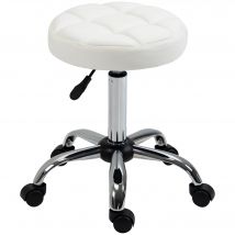 Vinsetto Rollhocker Höhenverstellbarer Drehbarer Arbeitshocker für Büro & Salon, Kunstleder Weiß Ø35,5 x 51-67 cm   Aosom.de