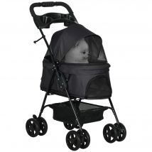PawHut Poussette pour animaux de compagnie portable pliable avec 4 roues en EVA avec freins pliage à une étape panier de rangement 67 x 45 x 96 cm