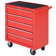 DURHAND Chariot à outils sur roulettes pour atelier avec 5 tiroirs verrouillable 2 clés acier 69 x 33 x 75 cm rouge