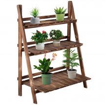 Outsunny Étagère à plantes en bois forme pyramidale échelle pliante avec 3 étagères 80 x 37 x 93 cm marron   Aosom France