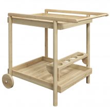 Outsunny Desserte de jardin chariot pour plancha barbecue en bois avec poignée 2 plateaux et porte-bouteilles naturel