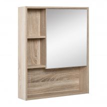 HOMCOM Armoire murale meuble de rangement avec miroir pour salle de bain bois de chêne dim. 60L x 15l x H76 cm