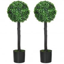 HOMCOM Lot de 2 boule de buis artificiel plantes artificielles avec tronc et pot inclus hauteur 60 cm   Aosom France