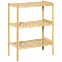 HOMCOM Etagère de rangement  meuble de rangement style cosy naturel en bois de bambou avec étagères à lattes dim. 62L x 33l x 80H cm