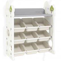 AIYAPLAY Kinderregal 4-Stufiges Spielzeugregal mit 9 Herausnehmbaren Boxen, Ablage, Haken, Kinderzimmerregal für Kindergarten, Spielzimmer, 77 x 42 x 94 cm, Cremeweiß   Aosom